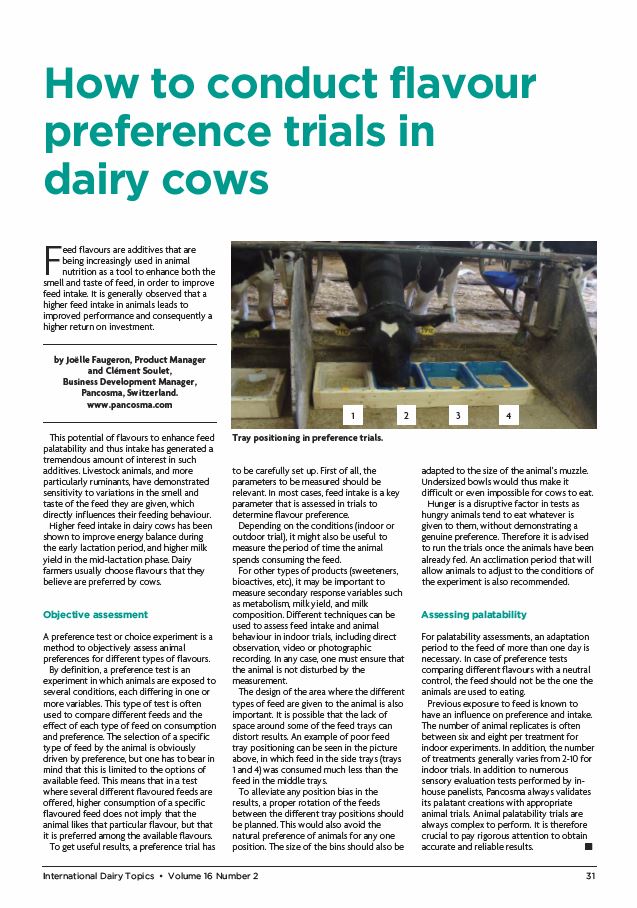 How to conduct flavour preference trials in dairy cows | Pancosma How to conduct flavour preference trials in dairy cows | Pancosma