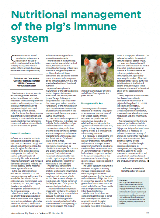 Nutritional management of the pigs immune system